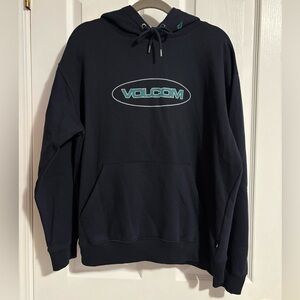 Volcom Navy and Teal Logo Hoodie